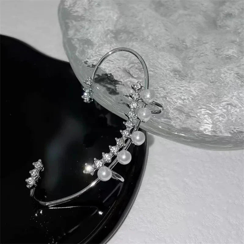 Silver Color Pearl Ear Cuff โ Vintage Crystal Zircon Ear Clip, No Piercing Required, Fashion Jewelry for Women