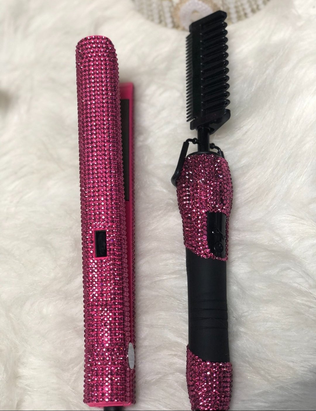 Rhinestone Hot comb and flat iron set