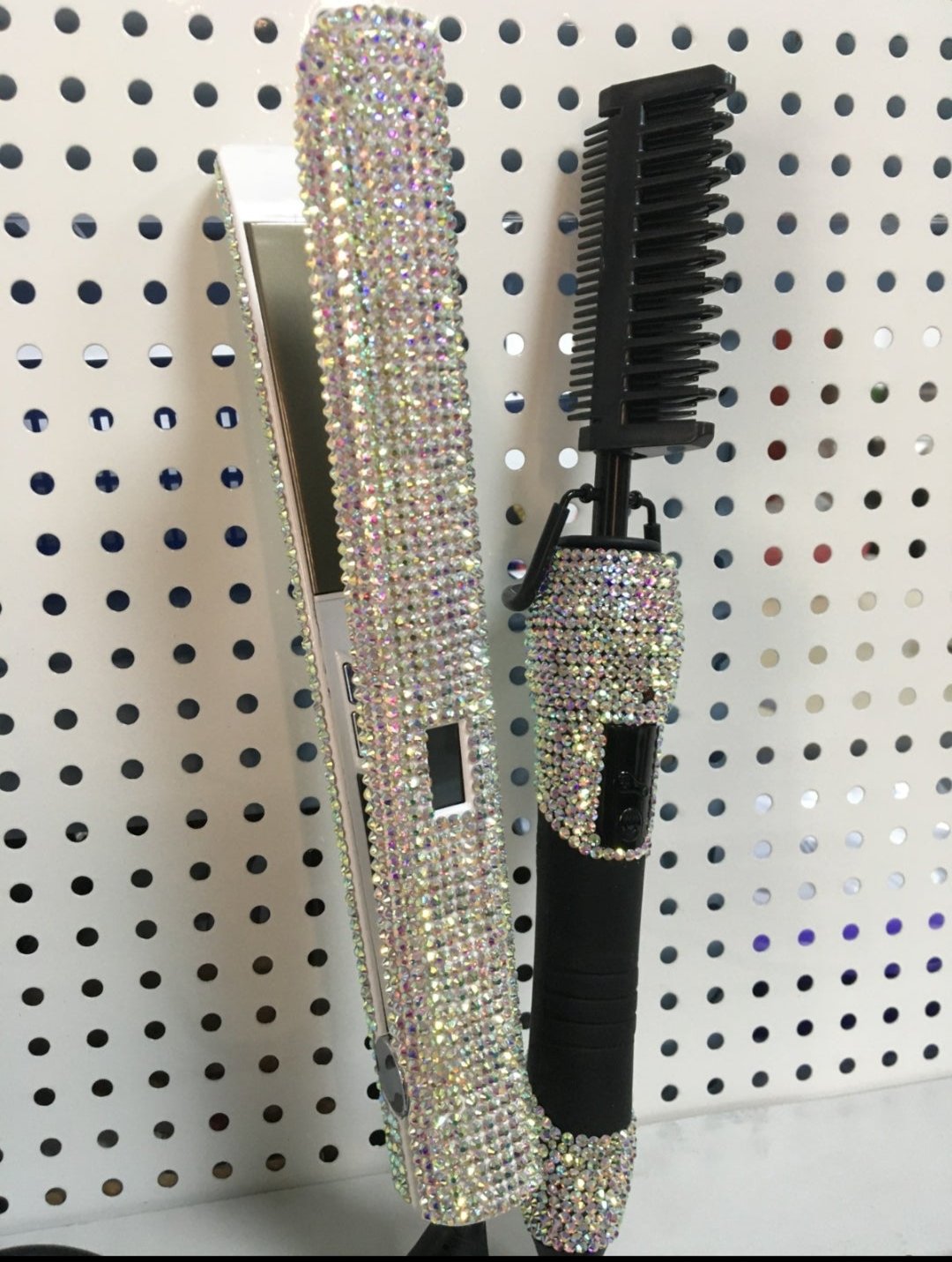 Rhinestone Hot comb and flat iron set