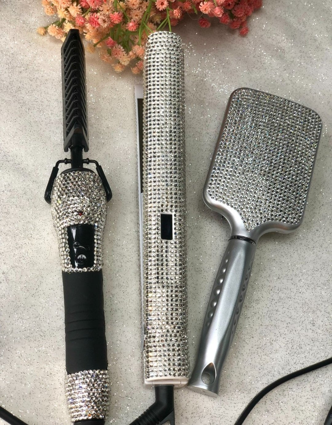 Rhinestone Hot comb and flat iron set