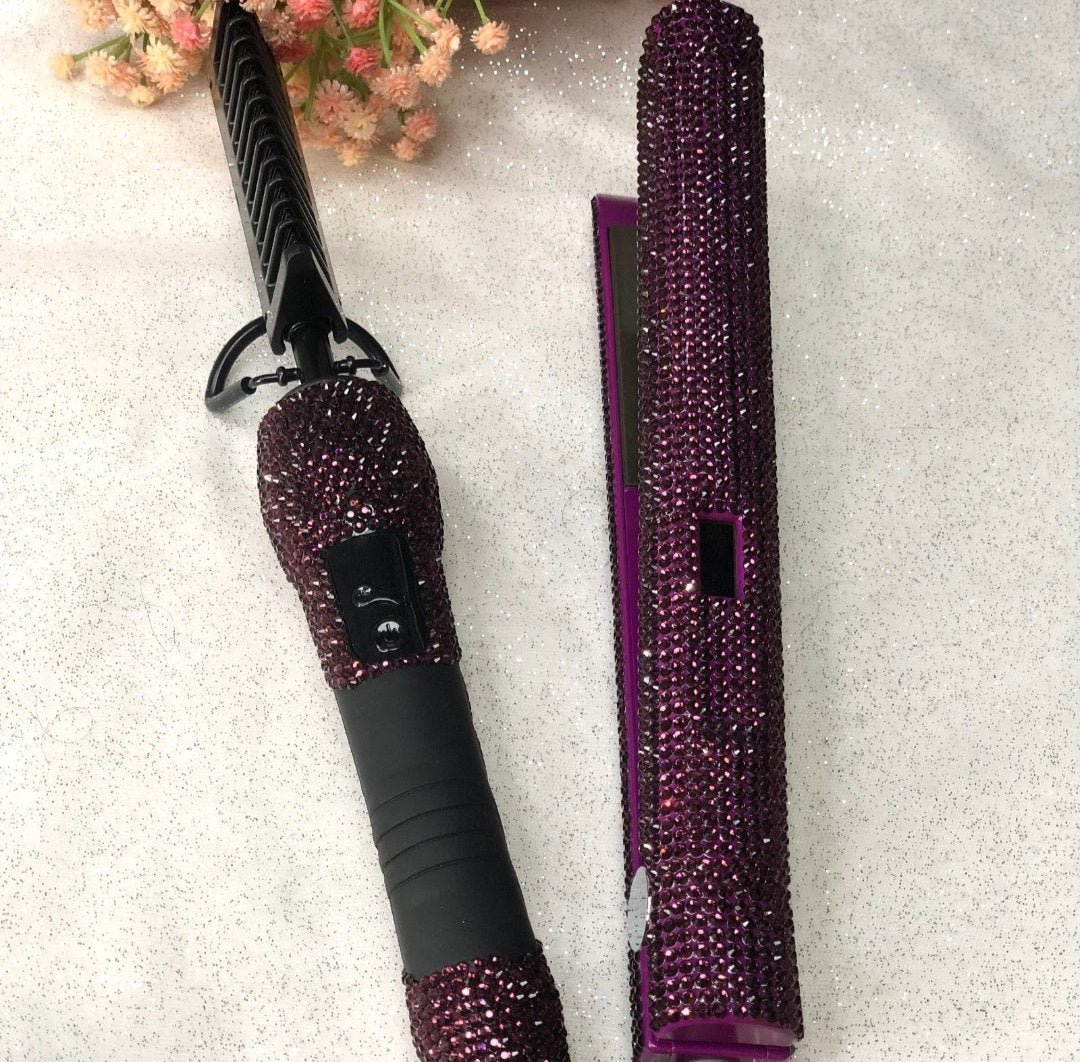 Rhinestone Hot comb and flat iron set