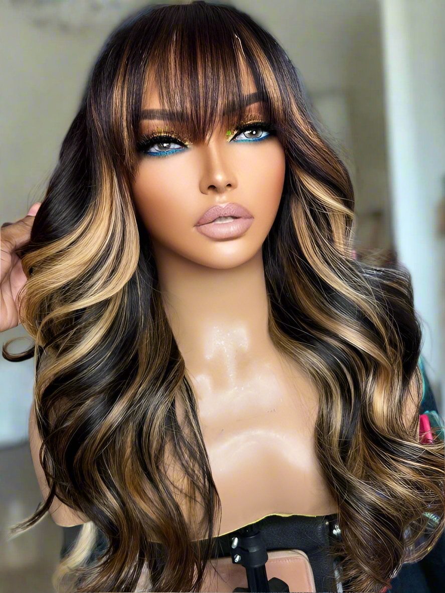 Full bang highlight HD lace wig