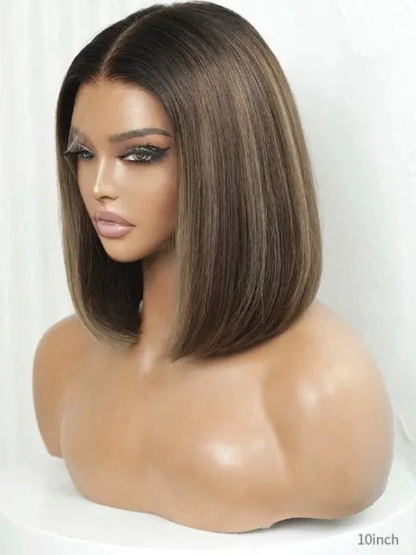 Highlight Color Human Hair Short Bob Wigs Bleached Knots Blunt Cut Hairstyles