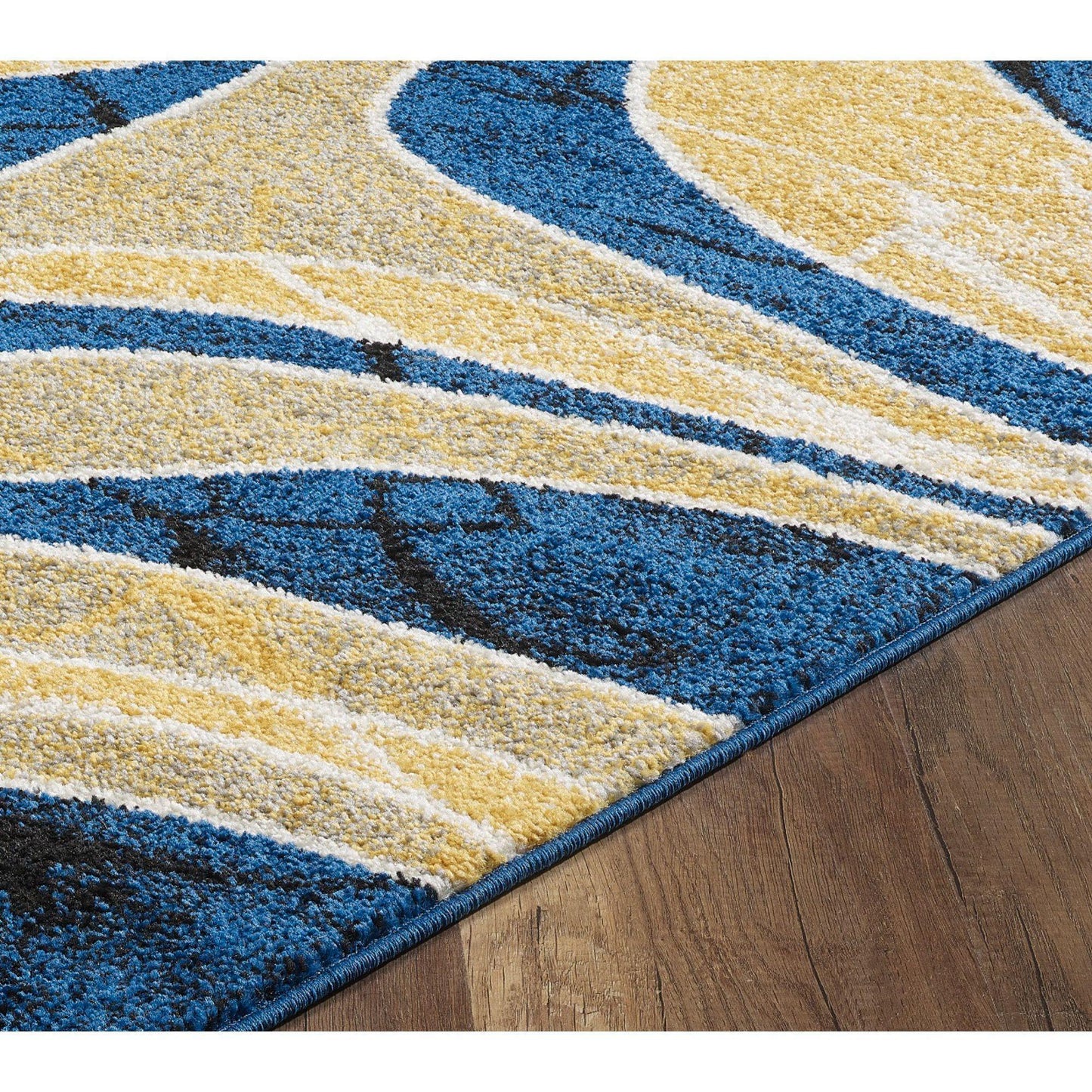 5' x 7' Yellow and Blue Graphic Rectangular Area Throw Rug