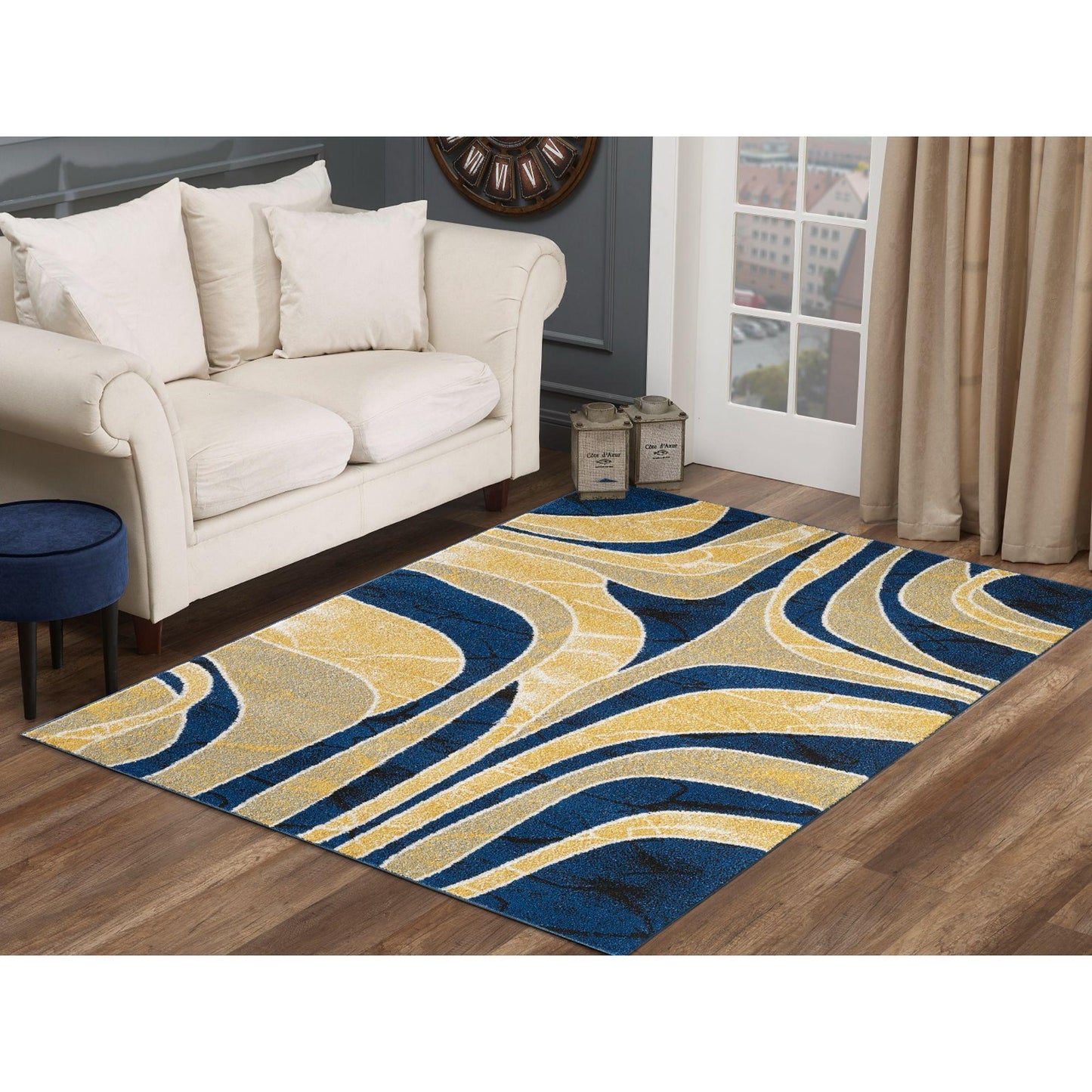 5' x 7' Yellow and Blue Graphic Rectangular Area Throw Rug